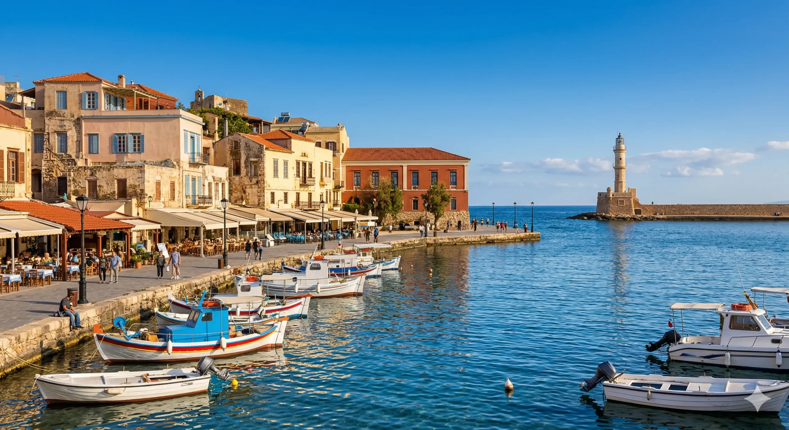 Portul venețian din Chania, Creta, într-o zi însorită de primăvară
