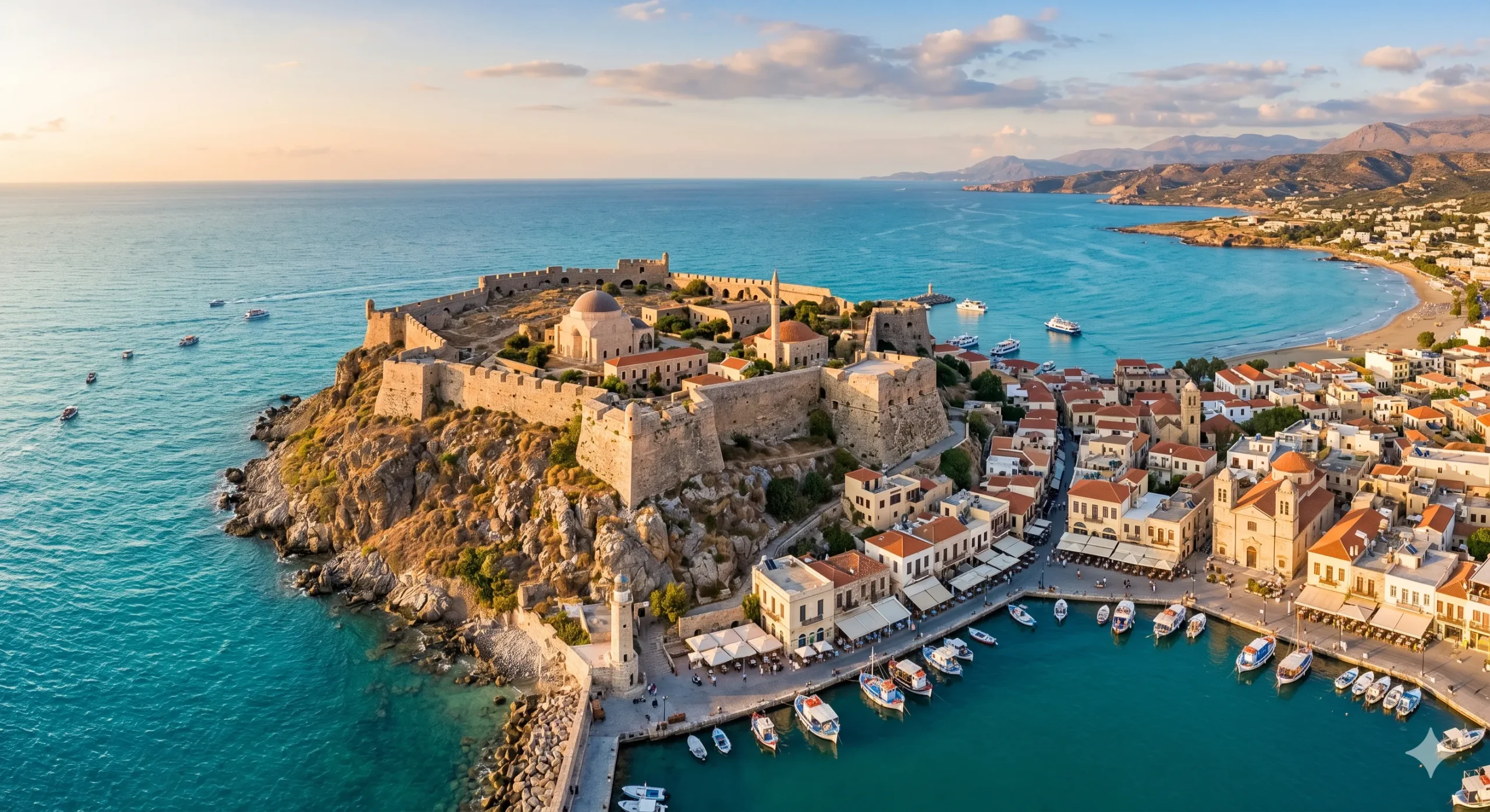 Istoria Cretei: vedere panoramică a Fortăreței Fortezza din Rethymno