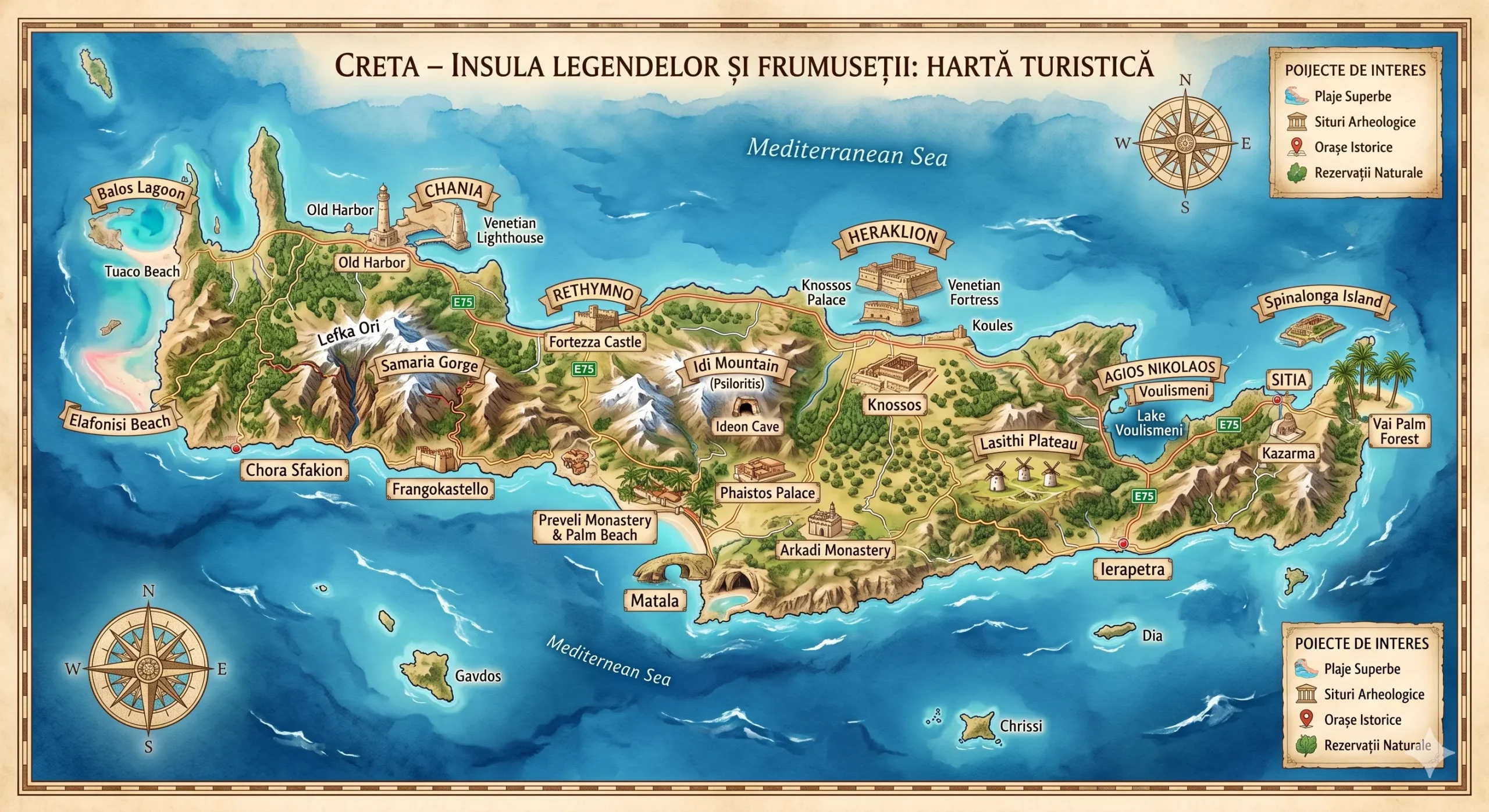 Harta turistică a insulei Creta
