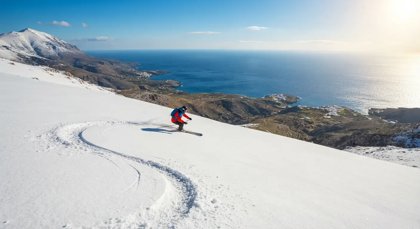 Imagine cu un schior pe munți în Creta - schi in creta